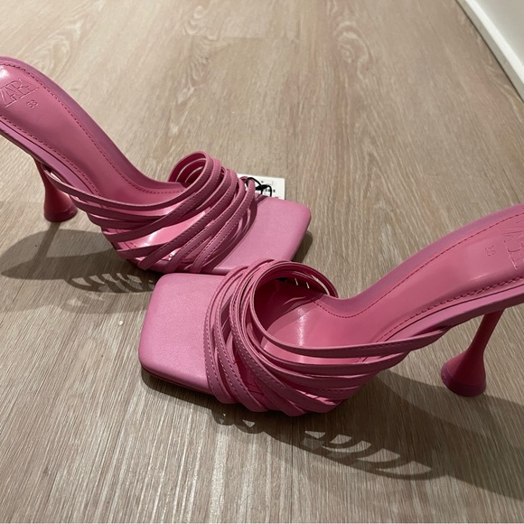 ZARA Pink High Heel Strappy Sandals Open Square Toe EU 38/US 7 - Picture 2 of 5